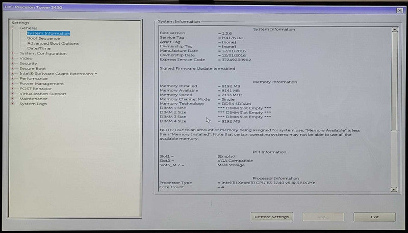 Dell Precision 3420 SFF, Xeon E3-1240v5 3.50GHz, 8GB DDR4, 256GB Nvme