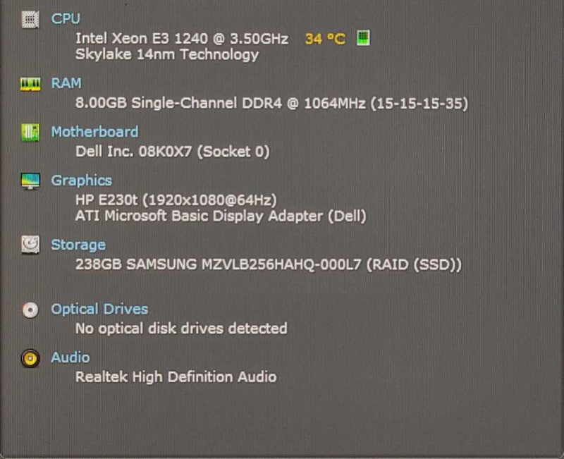 Dell Precision 3420 SFF, Xeon E3-1240v5 3.50GHz, 8GB DDR4, 256GB Nvme