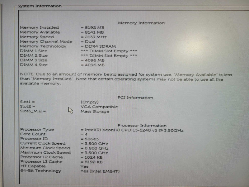 Dell Precision 3420  Xeon E3-1240v5 3.50GHz, 8GB DDR4, 256GB Nvme !