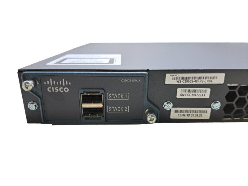 Cisco WS-C2960S-48FPS-L V04 | 48 Port Gigabit PoE+ 740W Switch + Stack Mod Q