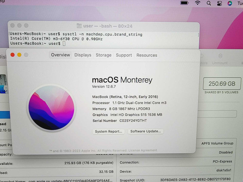 Apple Macbook Retina 2016 12\\" 2-Core m3-6Y30 @ 1.1 8GB DDR3 250GB SSD (