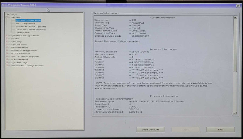 Dell Precision Tower 5810, E5-1630v3 3.70GHz, 16GB ECC DDR4, No HDD