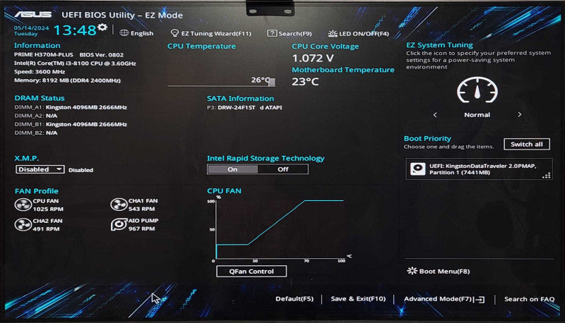 Custom PC/ASUS Prime H370M-PLUS, i3-8100 3.60GHz, 8GB DDR4, 256GB Nvme