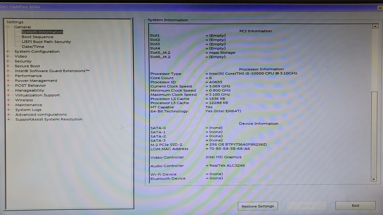 DELL OptiPlex 5080 - Intel Core i5-10500 16GB RAM 256GB NVMe SSD