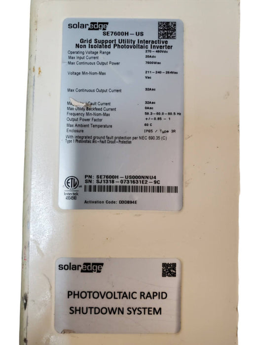 SolarEdge SE7600H-US000NNU4 HD-Wave Home Hub Inverter @
