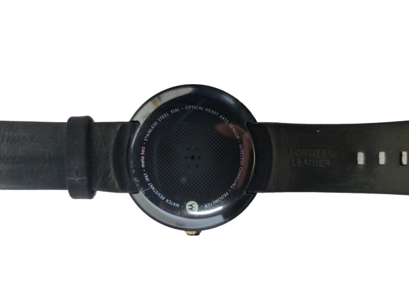Moto 360 Smartwatch (1st Gen)ewith Black leather band, charger and power adap