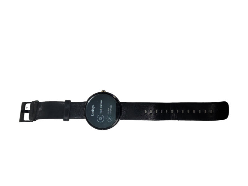 Moto 360 Smartwatch (1st Gen)ewith Black leather band, charger and power adap