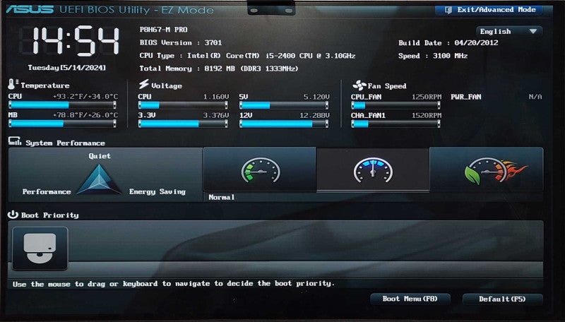 Custom PC/Asus P8H67-M Pro, i5-2400 3.10GHz, 8GB DDR3, No HDD