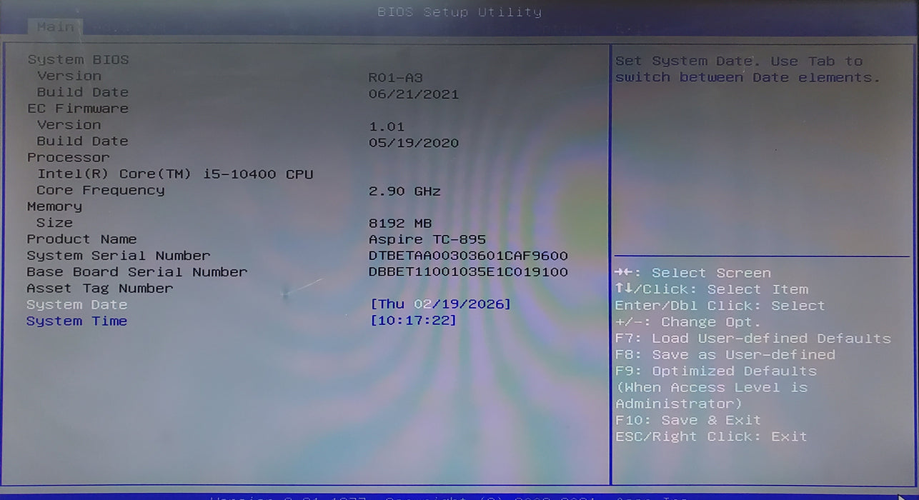 Acer Aspire TC-895-ES11 - Intel Core i5-10400, 8GB DDR4, 256GB NVMe