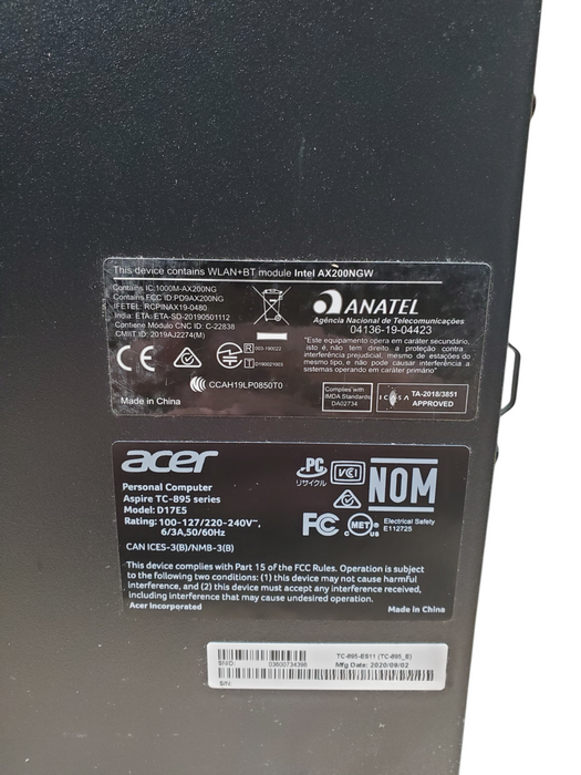 Acer Aspire TC-895-ES11 - Intel Core i5-10400, 8GB DDR4, 256GB NVMe