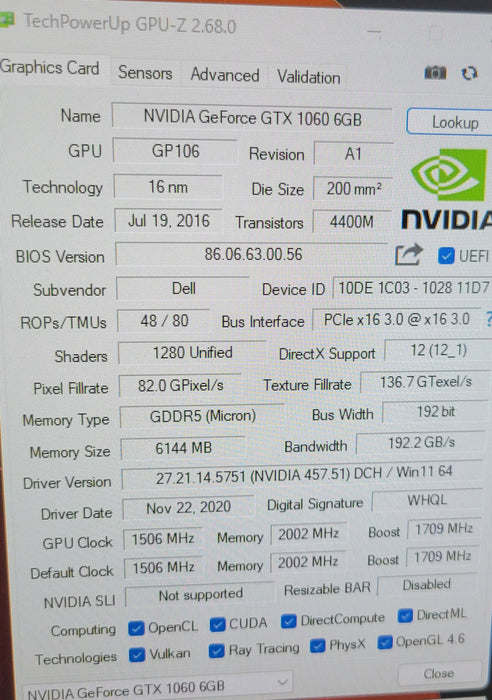 NVIDIA GeForce GTX 1060 6GB GDDR5
