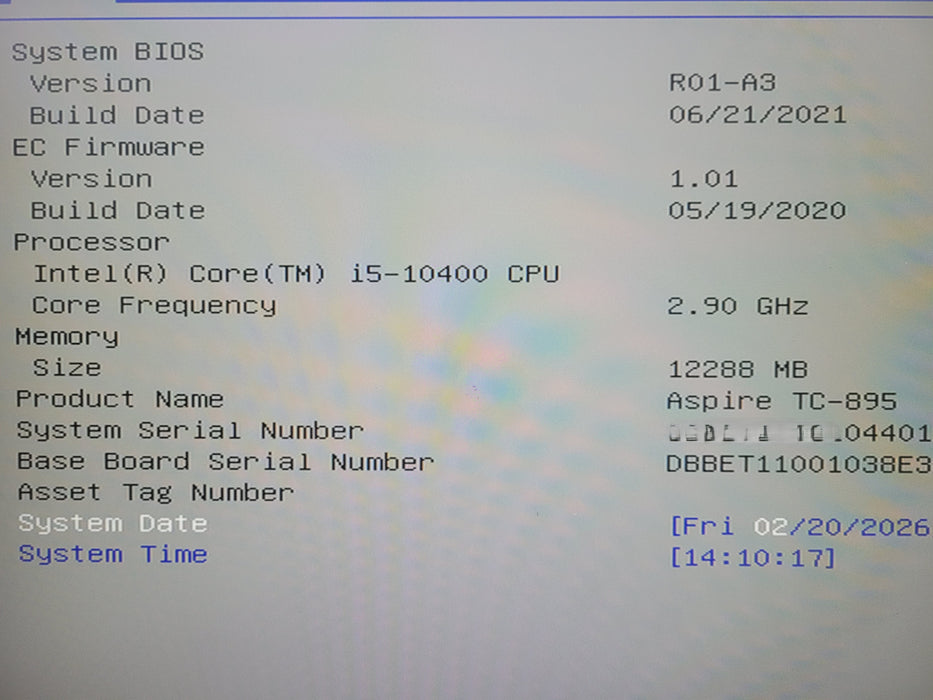 Acer Aspire TC-895-ES11 - Intel Core i5-10400, 12GB DDR4, 256GB NVMe