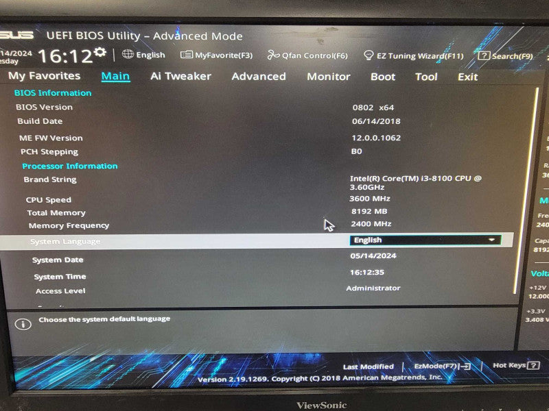 Custom/Asus Tower PC, Core I3-8100 3.6GHz, 8GB DDR4, 500W PSU _