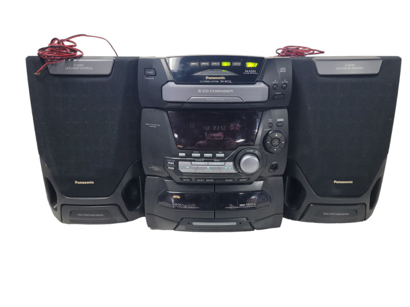 Panasonic SA-AK15 5 CD Changer/Dual Cassette Deck Stereo Receiver Speakers Re