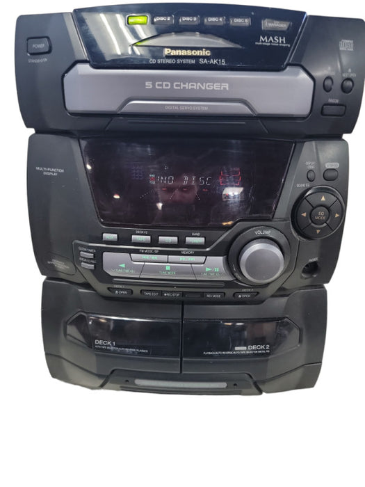 Panasonic SA-AK15 5 CD Changer/Dual Cassette Deck Stereo Receiver Speakers Re