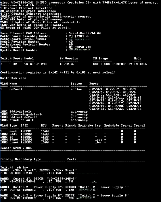 WS-C3850-24U-S V01 | Gigabit Ethernet UPoE Switch - 2x 1100w PSU