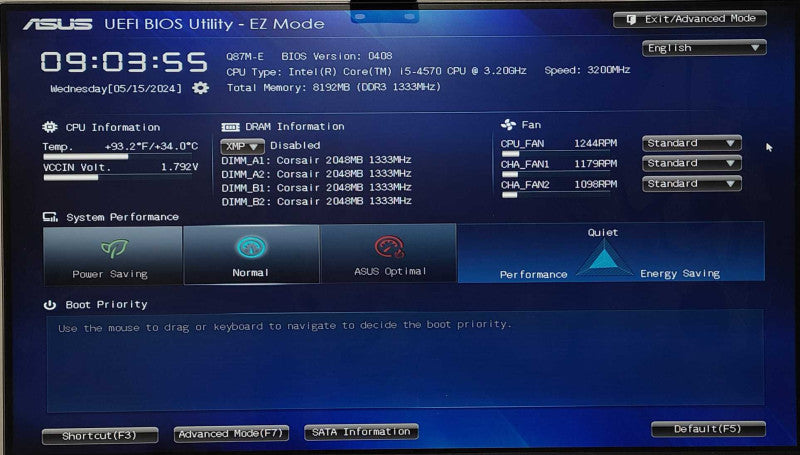 Custom PC/ ASUS Q87M-E, Intel i5-4570 3.20GHz, 8GB DDR3, No HDD