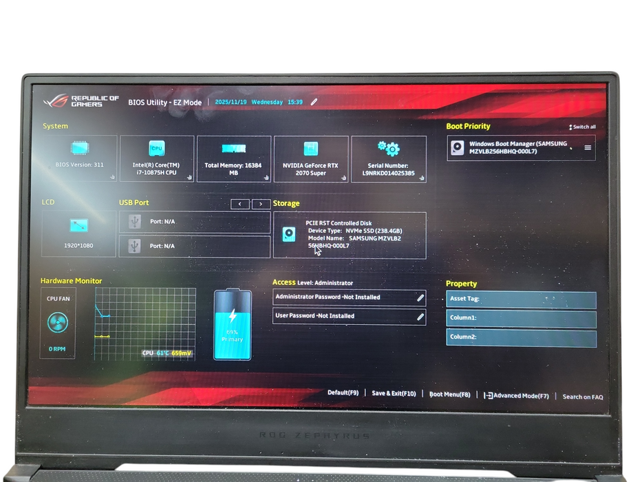 ASUS ROG Zephyrus S15 Intel i7-10875H Gaming Laptop RTX 2070S 16GB 256GB SS