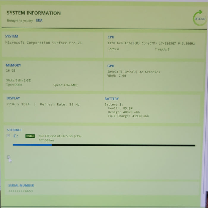 Microsoft Surface Pro 7+ 1960 Intel Core i7-1165G7 16GB DDR4 256GB NVMe FOR PARTS/REPAIR