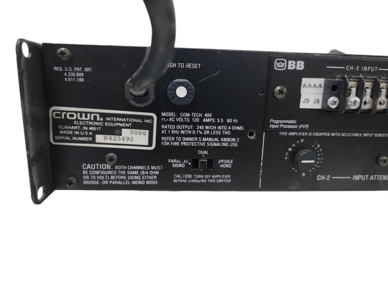 Vintage Crown Com-Tech 400 Two-Channel Power Amplifier