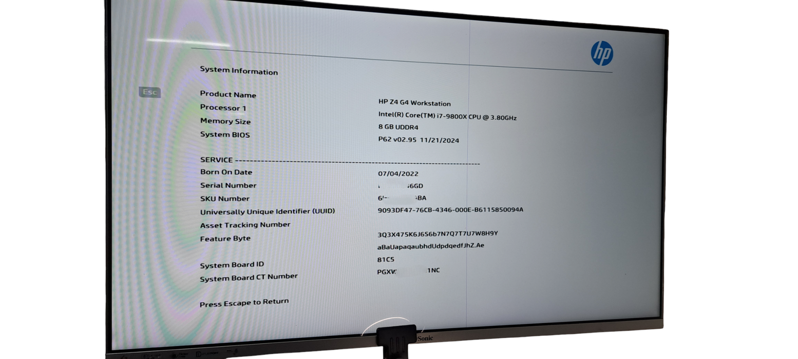 HP Z4 Workstation i7-9800X CPU|8GB DDR4|M2000 GPU| No HDD|READ