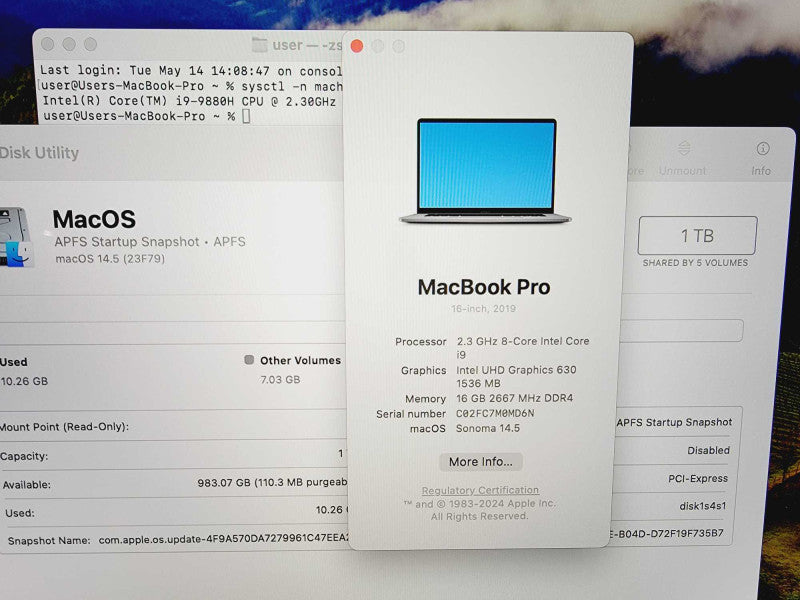 Apple Macbook Pro 2019 16\\" 8-Core i9-9880H @ 2.3GHz 16GB DDR4 1TB SSD Radeon Pro 5500M 4GB (
