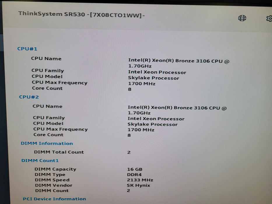 Lenovo SR530 - 2x Xeon Bronze 3106 32GB DDR4 M.2 Enablement Kit 2x750W PSU