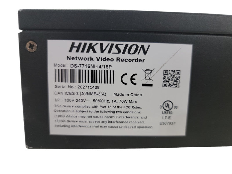 Hikvision 16 Channel PoE DS-7716NI-I4/16P | 12MP 4K NVR | W/ power cord