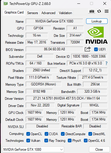 Nvidia GeForce GTX 1080 8GB GDDR5X Graphics Card