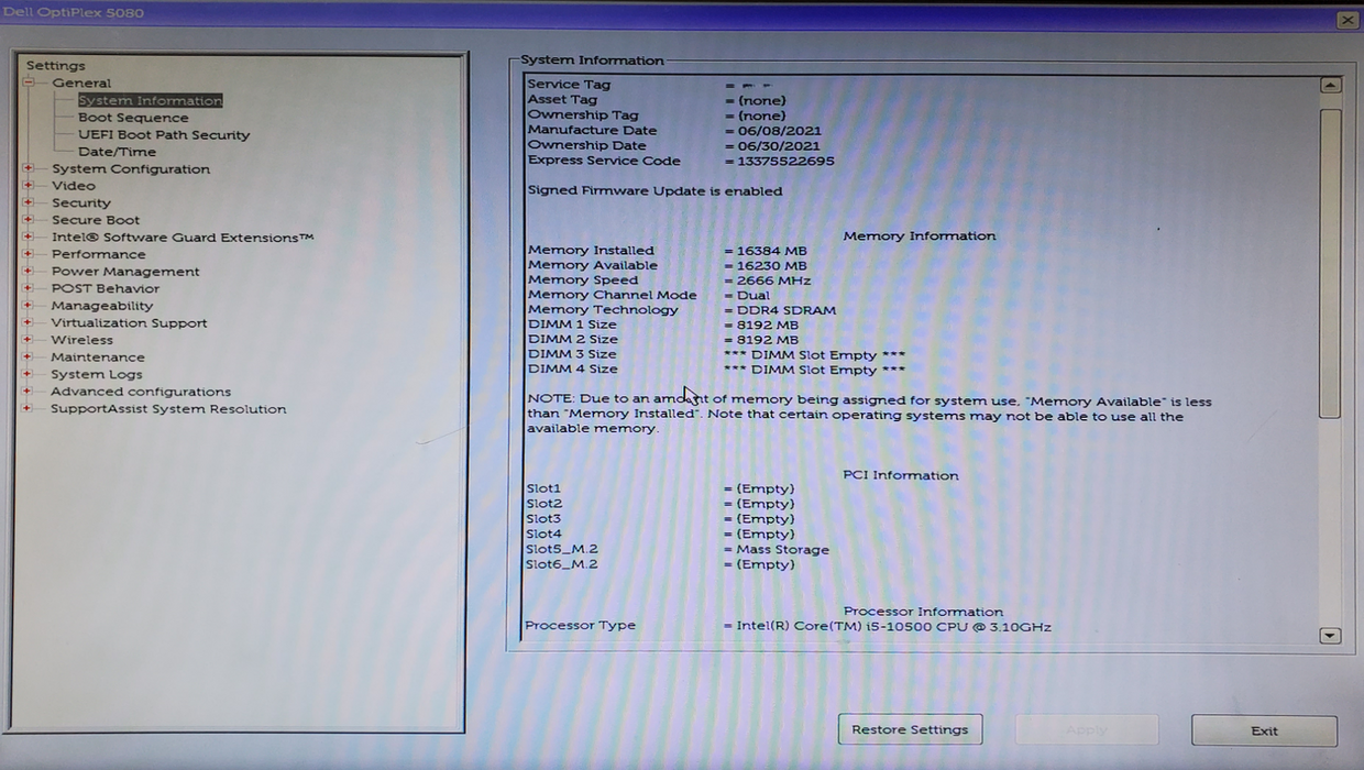 DELL OptiPlex 5080 Tower - Intel Core i5-10500 16GB RAM 256GB NVMe SSD