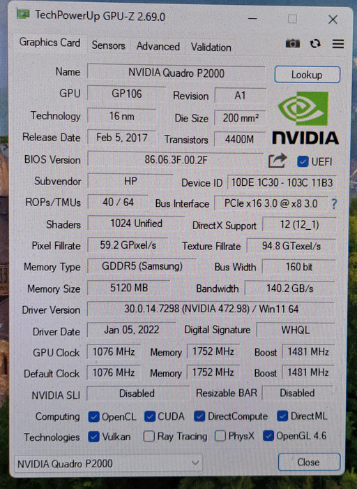 NVIDIA Quadro P2000 5GB GDDR5 Graphics Card | 4x DisplayPort