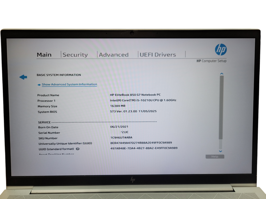 HP EliteBook 850 G7 | Intel Core i5-10210U @1.60GHz, 16GB DDR4, 256GB NVMe READ