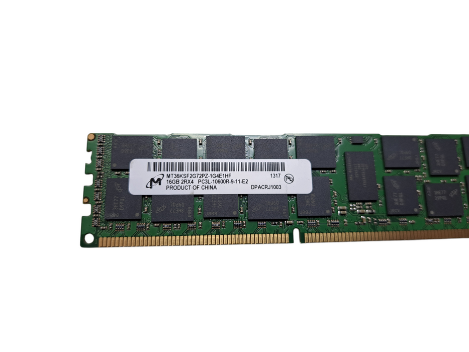 Lot of 10x Micron 16GB 2RX4 PC3L-10600R-9-11-E2 DDR3 Server Memory