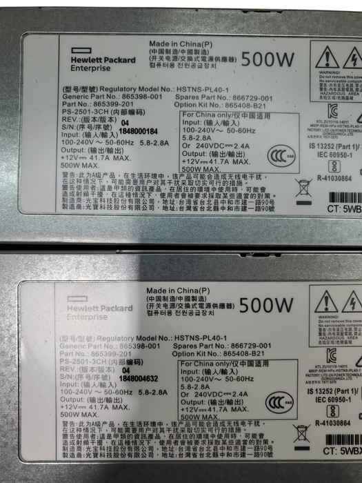 Lot 2x HP HSTNS-PL40-1 500W 80+ Platinum Server Power Supply
