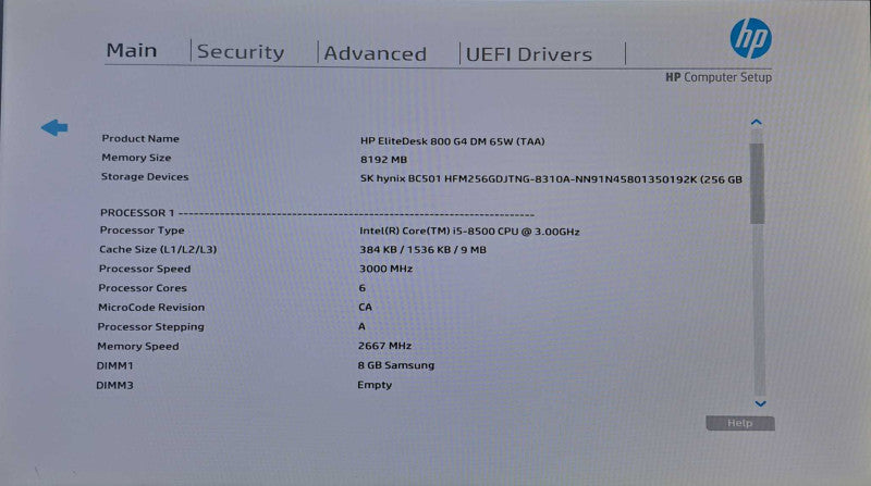 HP EliteDesk 800 G4 USFF | i5-8500 @ 3.0GHz 6C, 8GB DDR4, 256GB NVme