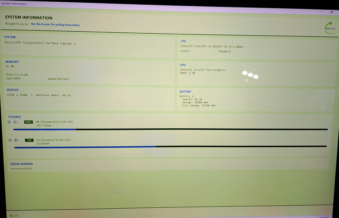 Microsoft Surface Laptop 3 | Intel Core i5-1035G7, 16GB DDR4, 256GB NVMe *READ