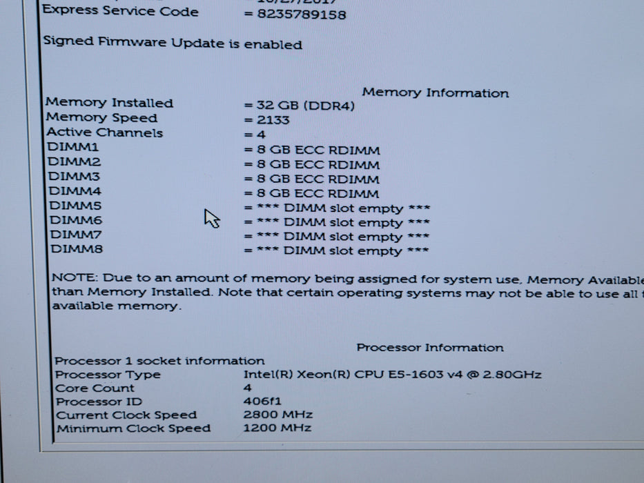 Dell Precision T5810 - Xeon E5-1603 v4 32GB DDR4 NO HDD 425W PSU