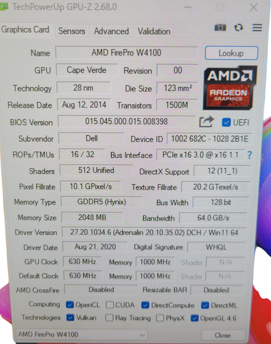 AMD FIREPRO W4100 4 x Mini Display Port 2GB GDDR5 High Profile