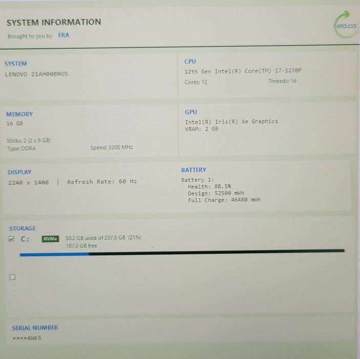 Lenovo ThinkPad T14 Gen 3 i7-1270P 16GB DDR4 256GB NVMe