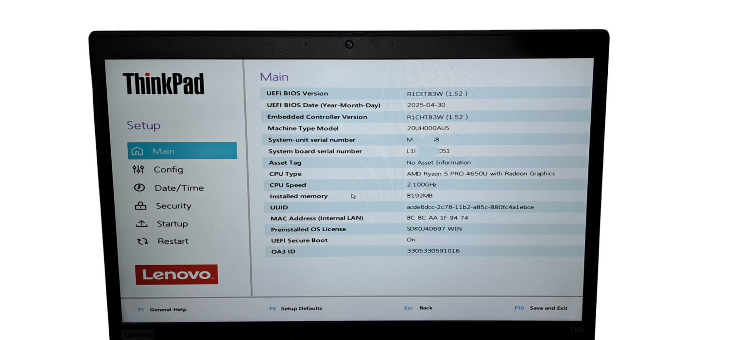 Lenovo T14s Gen 1 Ryzen 5 Pro 4650U|8GB DDR4|256GB NVME|READ