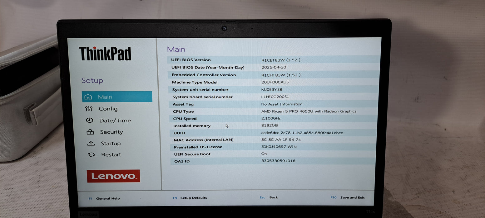 Lenovo T14s Gen 1 Ryzen 5 Pro 4650U|8GB DDR4|256GB NVME|READ