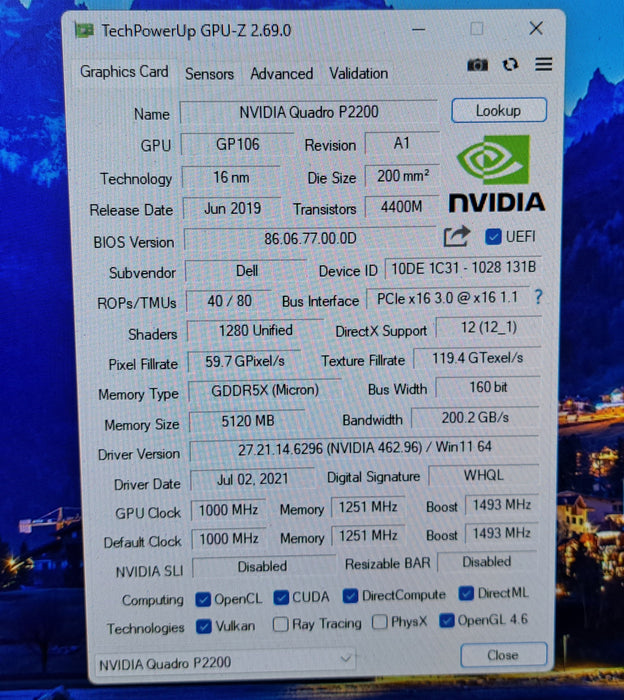Dell/NVIDIA Quadro P2200 5GB GDDR5X Graphics Card
