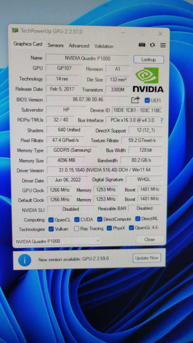 NVIDIA QUADRO P1000 4GB PCIE %