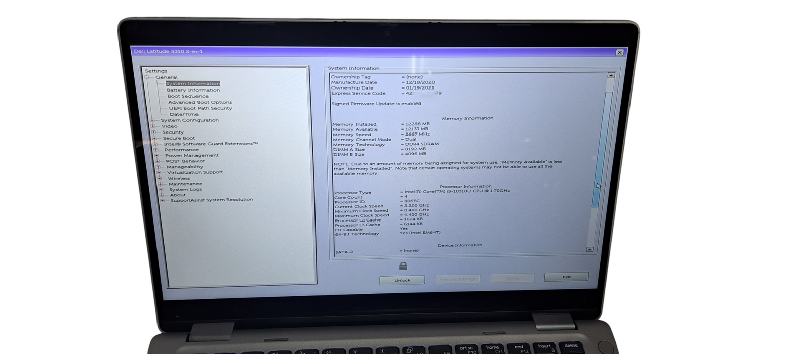 Latitude 5310 2 in 1 Touch i5-10310U CPU|12GB DDR4|256GB NVME W/AC| READ