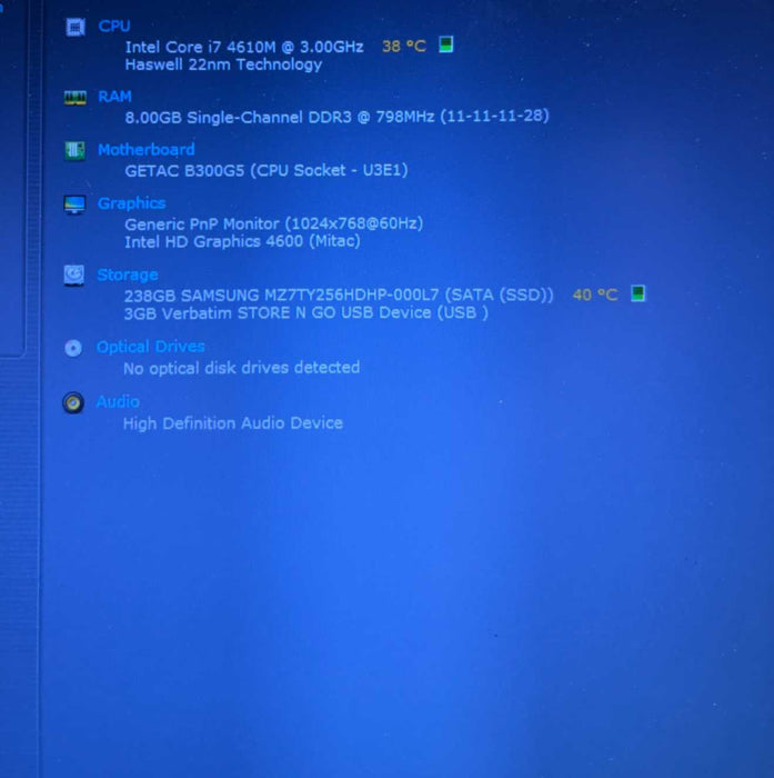 Getac B300 Rugged Laptop TOUCH Intel i7-4610M 8GB RAM 256GB SSD  4792Hrs READ  Lap200