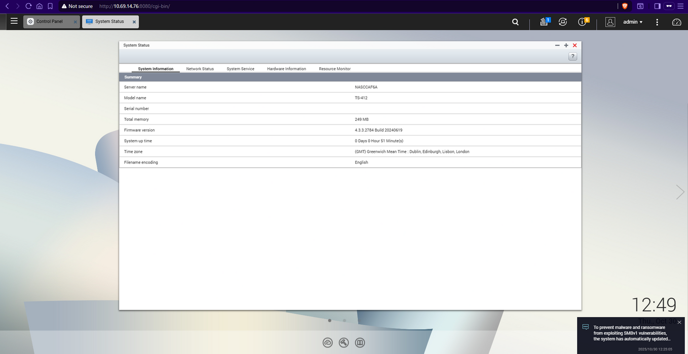 Qnap Nas TS-412 4 Bays NAS w/ 4x2TB HDDs, No Adapter