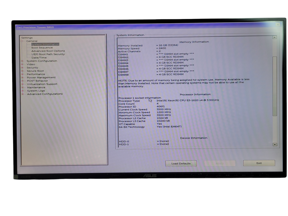 Dell Precision Tower 5810 - Xeon E5-1620 v4 16GB DDR4 No HDD 685W