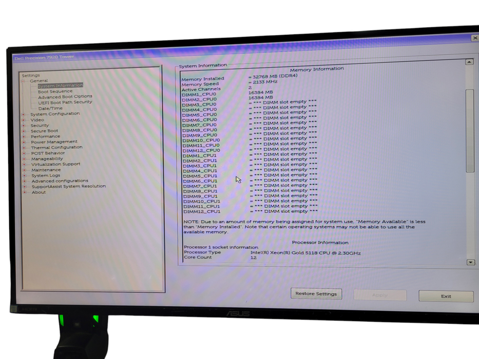 Dell Precision T7920 - Xeon Gold 5118 32GB DDR4 NO HDD