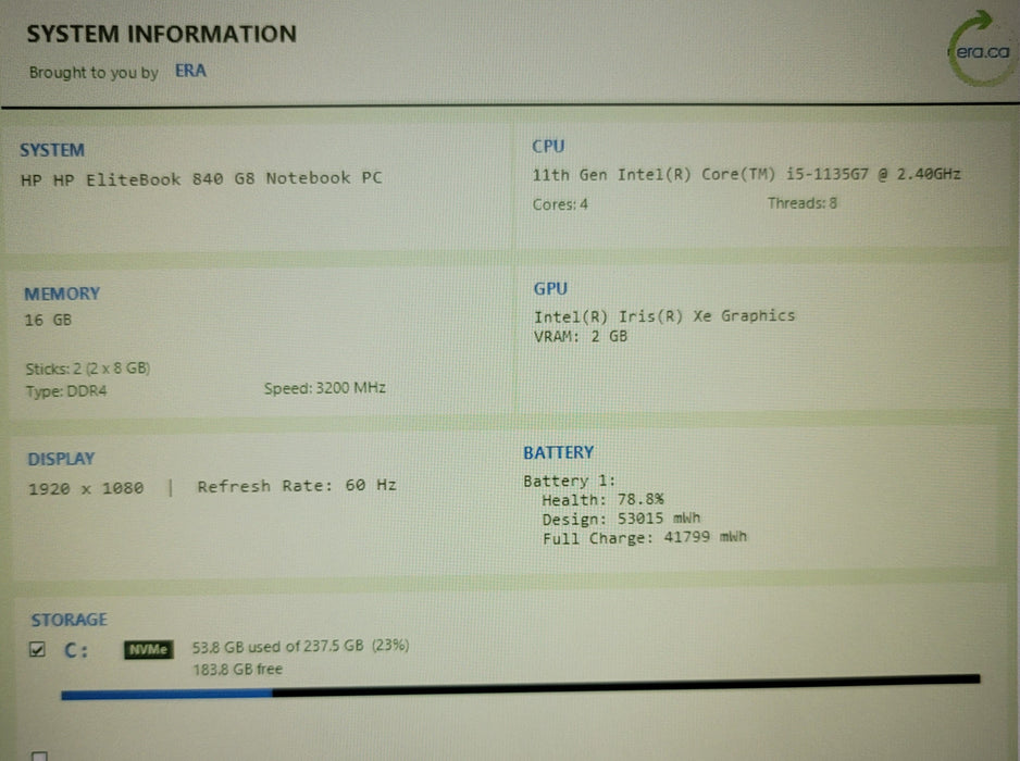 HP EliteBook 840 G8 i5-1135G7 16GB DDR4 256GB NVMe