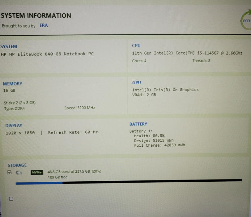 HP EliteBook 840 G8 i5-1145G7 16GB DDR4 256GB NVMe
